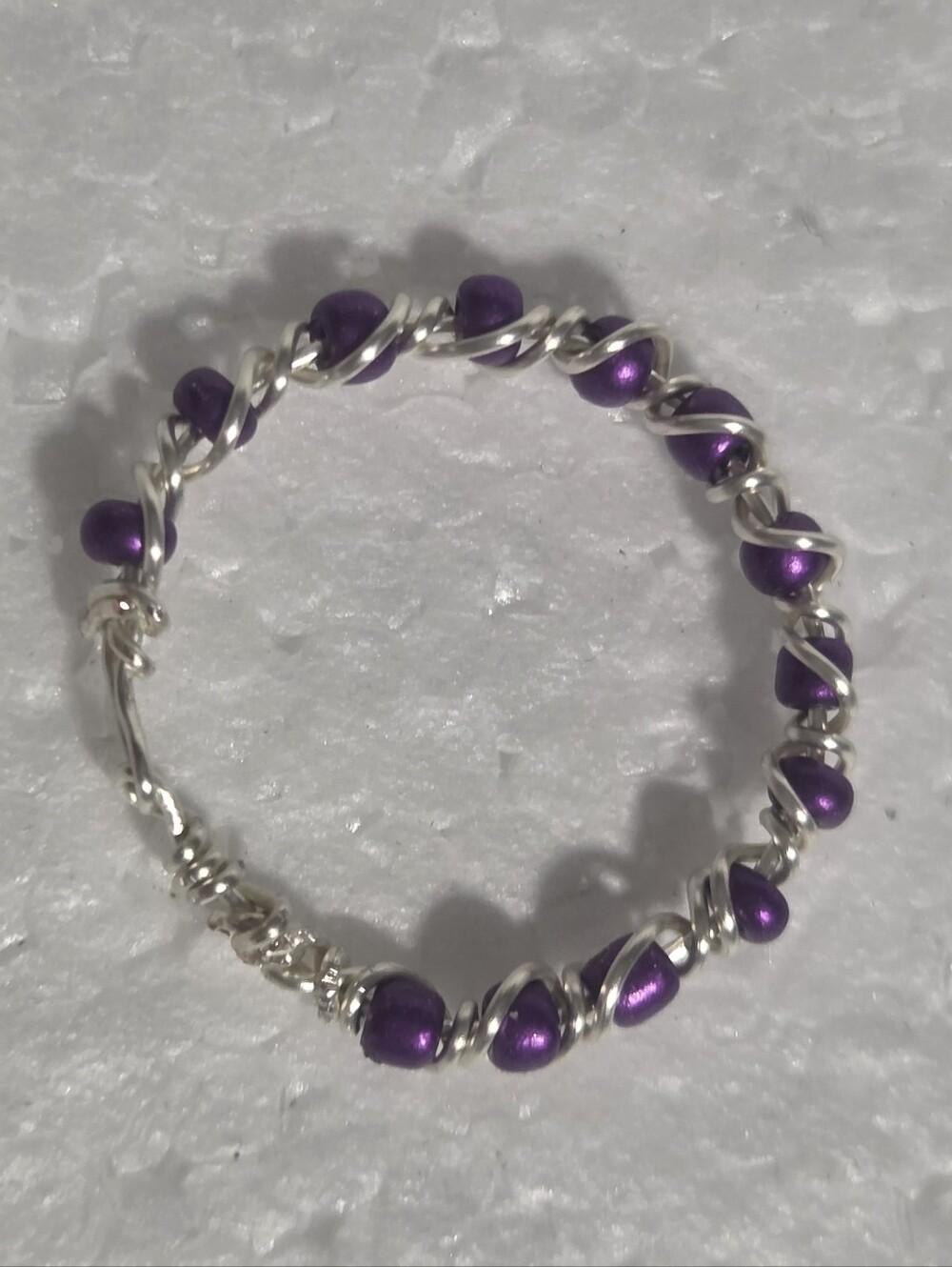 Handcrafted Purple Bead Wire-Wrapped Ring - Women Jewelry